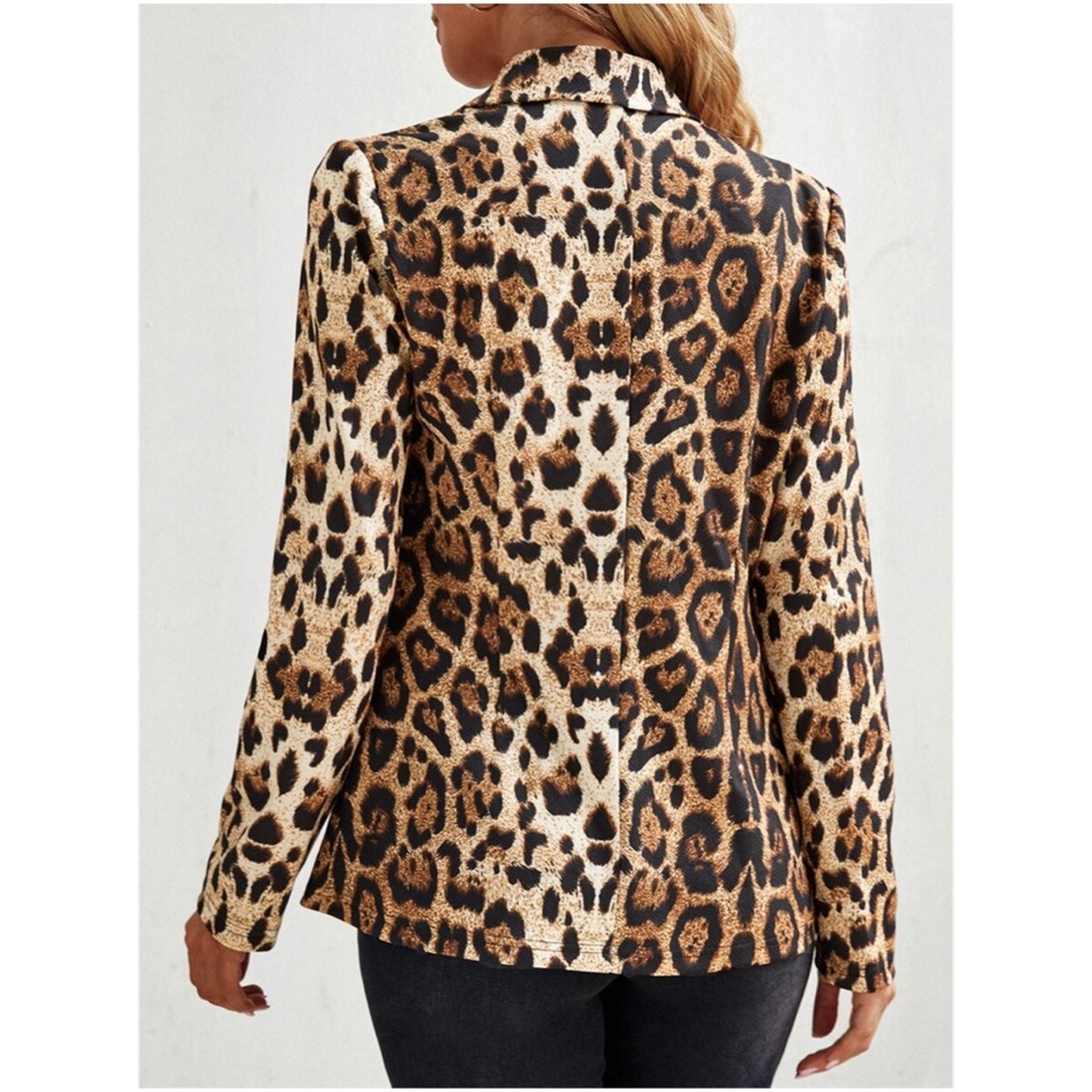 Camel Brown Leopard Print Button Up Blazer - Picture 5 of 5